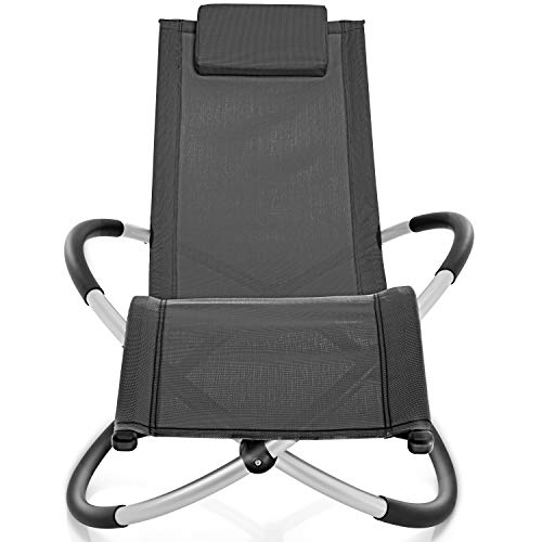 tillvex Relaxliege Gartenliege faltbar | Liegestuhl wetterfest | Schwungliege 180 kg Belastung | Gartenstuhl atmungsaktiv (Anthrazit) – Bild 3