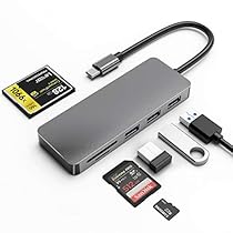 USB C hub,CF/SD/TF Card Reader, Multi-Port Type C Adapter(Thunderbolt 3 Port) for MacBook Air 2018, MacBook Pro 2016-2018, ChromeBook,Surface Go and XPS, Aluminium with LED Indicator