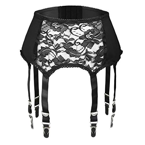 Slocyclub Women Lace Garter Belt with 6 Straps Metal Clip Suspender for Stockings/Lingerie(Black,XL)