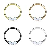 3 Opal Prong Set Bendable Septum/Cartilage Hoop Ring 16G (Sold Individually)