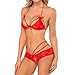 Womens Sexy Bridal Lingerie Lace Floral Babydoll Stretch Strappy Set with Cute Bowknot Mesh Thong