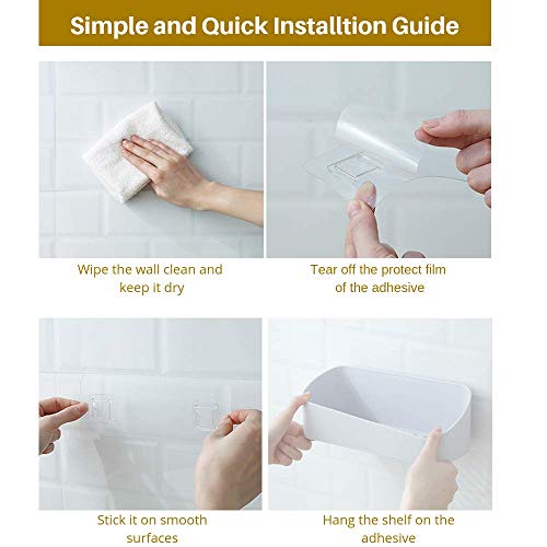 SUNFICON Adhesive Shower Caddy Basket Bathroom Shelf Organizer Wall Mounted Spices Storage Rack No Drilling Shower Shelf Bath Essentials Makeups Shampoo Holder with Traceless Clear Adhesive