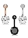 ORAZIO 3Pcs 14G Stainless Steel Belly Button Rings Cubic Zirconia Navel Bars Body Piercing