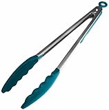 StarPack Basics Range Silicone Kitchen Tongs 12-Inch In FDA Grade, Non-Stick Friendly, Bonus 101 Cooking Tips (Teal Blue)