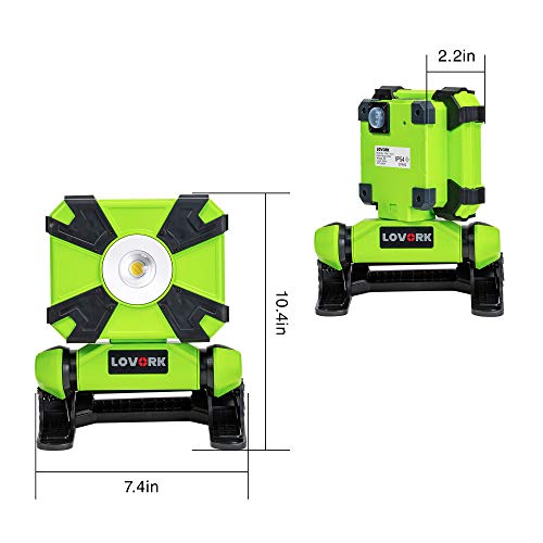 LOVORK Portable Clip LED Worklight 900lm 6000K Clamp Work Light Adjustable,USB Rechargeab,for Outdoor Camping,Emergency,Construction,Repairing,Workshop,Fishing,Waterproof,Cordless,Green