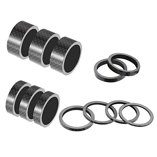 NINILUCK Bike Headset Spacer Carbon Fiber Stem Spacer for Set 1 1/8 inch 2/3/5/10 mm 12 Pcs for MTB Road Bike Santa Cruz HARO Mongoose GT Giant Trek Cannondale Scott Yeti Schwinn Bikes