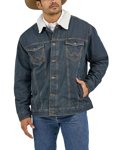 Wrangler Men's Cowboy Cut Western Lined Denim Jacket, Sherpa/Denim, X-Large Tall