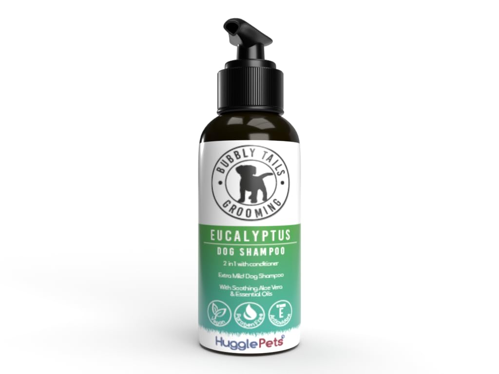 HugglePets Bubbly Tails Eucalyptus 2 in 1 Hypoallergenic Dog Shampoo and Conditioner 500ml. Fragrant Grooming Clean Fresh-Smelling Pups. Paraben Free and Vegan Friendly Cruelty Free Dog Shampoo — image 1