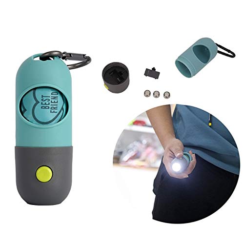 Dog Poop Pick Up Bags Dispenser LED Light Waste Pick Up Garbage Bags Thick Convenient Outside Toilet Clean Waste Trash Bag Holder for Walking Pets at Night Metal Clasp Hook&Loop Fasteners Included