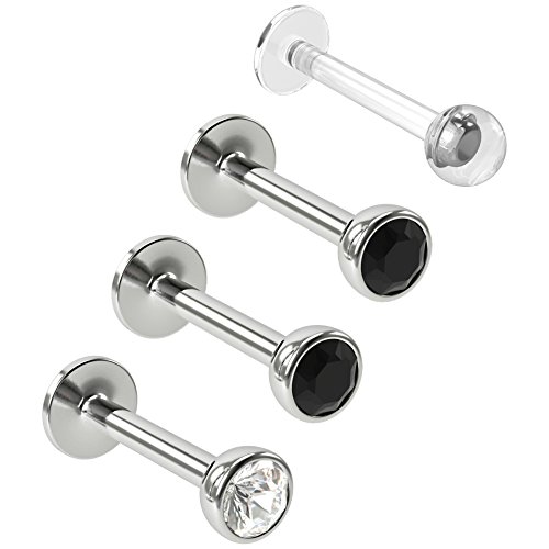 2pc 16g 8mm 5/16 Labret Stud Lip Ring Internally Threaded Snake Bite Conch Forward Helix Monroe Tragus Dahlia 316LVM Surgical Steel