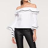 SIMSHION Women's Summer Off Shoulder Trumpet Sleeve Ruffled Collar Casual Blouse Tops Shirts