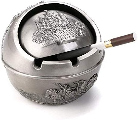 葉巻灰皿 蓋付きのファミリーヴィンテージ防風灰皿 金属城パターンデスクトップ灰皿のタバコのシガー灰皿 屋内と屋外 カラー シルバー のため カラー レッドブロンズ Color Silver Adabnama Com