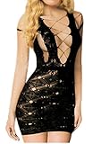 Women's Sexy Black Fishnet Lingerie Body Stocking Sleepwear Mini Dress
