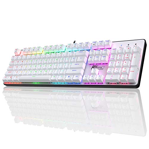 RK ROYAL KLUDGE RK920 Full Size Mechanical Keyboard, Rainbow Backlit Gaming Keyboard, 104 Keys Wired Mechanical Keyboard with Number Pad, Clicky Blue Switch