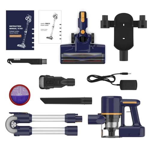 Aspirateur Balai sans Fil, aspirateur sans Fil Puissant, Aspirateur Pliable, 40Min Autonomie, Brosse Anti-emmêlement, 6 en 1 Aspirateur sans Sac Léger Silencieux pour Sol Dur Tapis Poils d'animaux(BM)