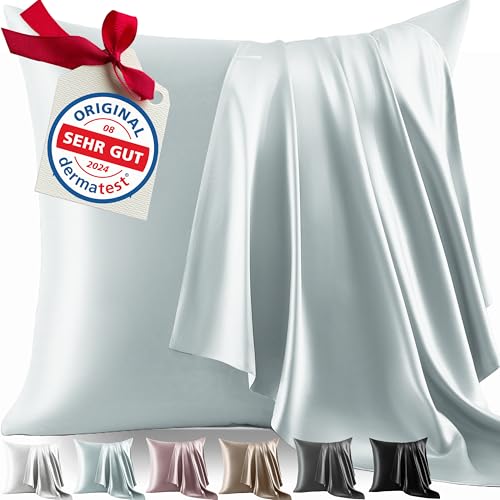 Welldora Kissenbezug 80x80 | 100% Seide 22 Momme | Bettwäsche Silbergrau