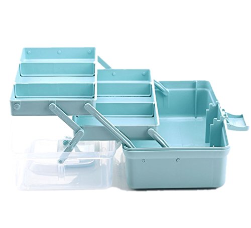 3 Layers Large Portable Medicine Storage Box Organizer with Compartments Family Emergency Kit Storage Box with Clear Cover Blue - Thumbnail 5