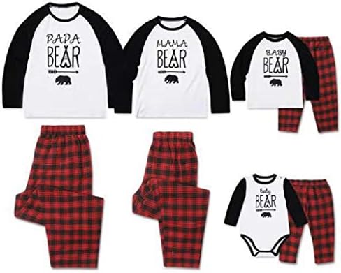 Family Matching Pajamas Set PAPA Mama Baby Bear Printed Two Piece Pjs Sleepwear with Plaid Pants
