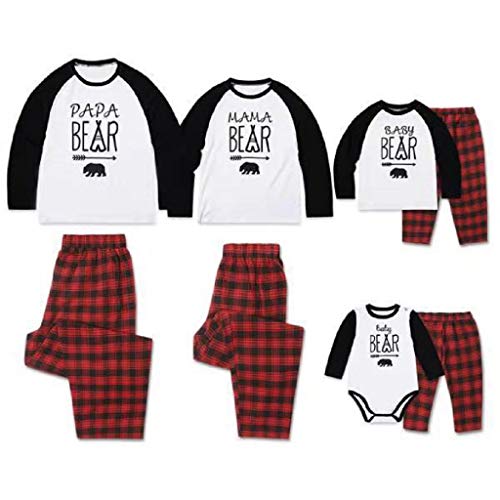 Family Matching Pajamas Set PAPA Mama Baby Bear Printed Two Piece Pjs Sleepwear with Plaid Pants