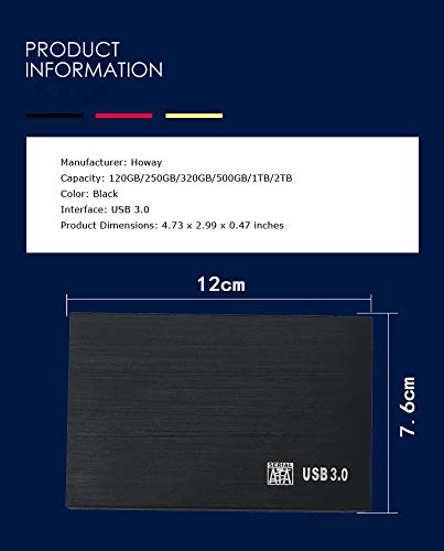 HWAYO 2.5'' 750GB Ultra Slim Portable External Hard Drive USB3.0 HDD Storage for PC/Desktop/Laptop/MacBook/Chromebook/Xbox One(Black)