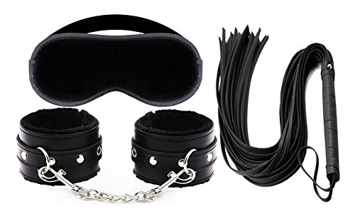 Super Soft Comfortable Fur Leather Handcuffs, Velvet Cloth Blindfold Eye Mask Set, Good for Sex Play (h+e+w)