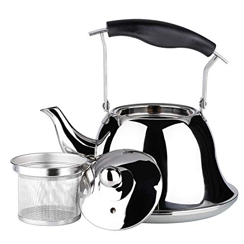 OMGard Whistling Tea Kettle with Infuser Loose Leaf Stainless Steel Teapot Teakettle for Stovetop Induction Stove Top Boiling Water Coffee Tea Pot Modern Cookware Mirror Finish 2-Liter 2.1-Quart