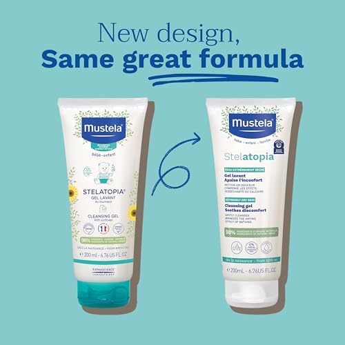 MUSTELA STELATOPIA ECZEMA-PRONE SKIN CLEANSING GEL – BABY FACE & BODY WASH WITH NATURAL AVOCADO & SUNFLOWER OIL – FRAGRANCE-FREE & TEAR FREE – 6.76 FL. OZ.