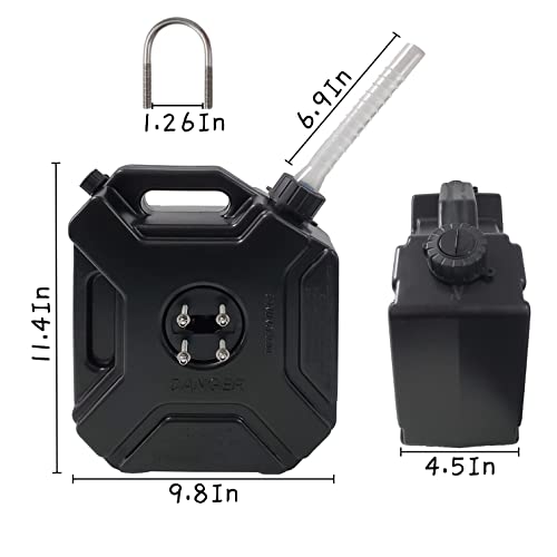 DIMEANI Motorcycle Gas Can, UTV Gas Can with mount, 5L 1.3 Gallon Black