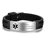 Lam Hub Fong Free Engraving 9 Inches Silicone Adjustable Medical Bracelets Sport Emergency ID Bracelets for Men Women Kids Waterproof Stainless Steel Rubber Alert Bracelets