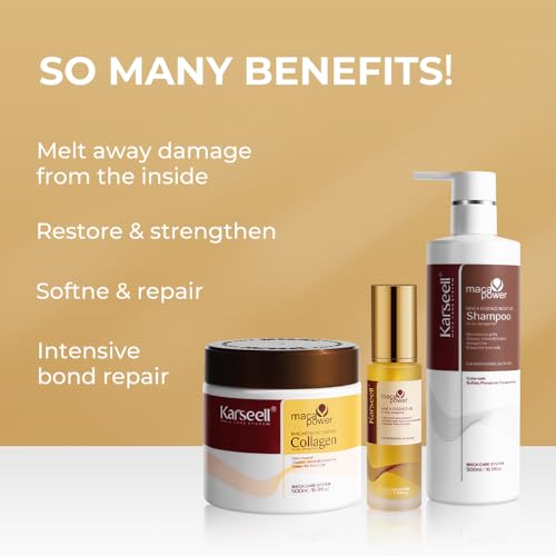 Karseell Collagen Hair Treatment Deep Repair Conditioning Mask, Shampoo and Argan Oil Set for Dry Damaged Hair of All Types - 16.9floz + 16.9floz + 1.69floz