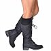 Generation Y Knee High Mid Calf Boots Knitted Calf and Lace Up Zipper Closure Comfort Low Heels Shoes