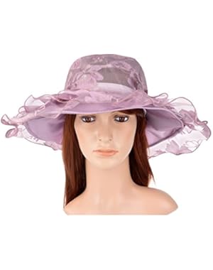 Women's Kentucky Derby Hat Large Brim Chiffon Lace Flounce Sun Hats