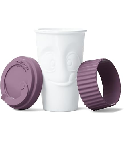FIFTYEIGHT Products TASSEN Porcelain Coffee Mug to Go, Tasty Face, Navy Sleeve & Lid : Home & Kitchen