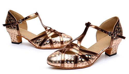 TDA Womens Mid Heel Printing Brown PU Leather Salsa Tango Ballroom Latin Party Dance Shoes CM101 4 M US