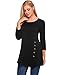 Womens Scoop Neck Loose Blouse 3/4 Sleeve Asymmetrical Button Design Tunic Tops (XXL, Black)