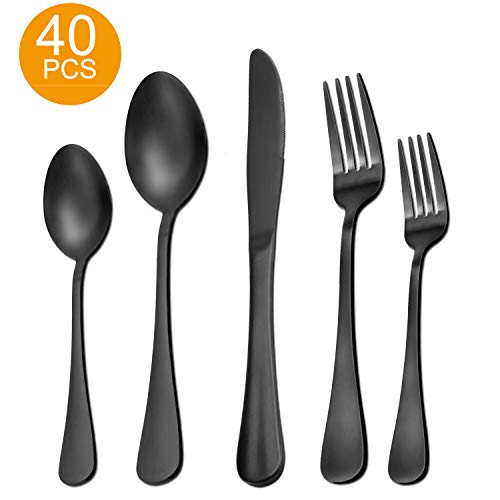 40 Pieces Matte Black Silverware Set Serve for 8, Stainless Steel