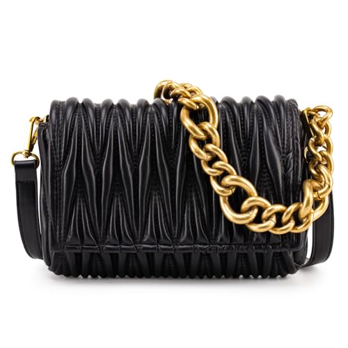 Montana West Bolso de hombro de cadena para las mujeres acolchado embrague monederos y bolsos grueso cadena monedero 060, 060Negro, Medium
