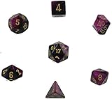Polyhedral 7-Die Gemini Chessex Dice Set - Black & Purple w/Gold CHX-26440
