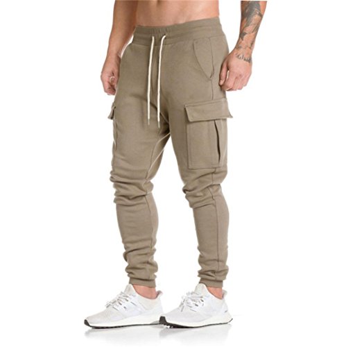 Leedford Men's Casual Pants, Men's Harem Casual Baggy Hiphop Dance Jogger Sweatpants Trousers Plus Size (2XL, Khaki) - Thumbnail 6