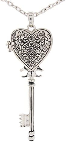 Silver-Plated Victorian Jewelry Key to My Heart Pendant Necklace Heart Locket