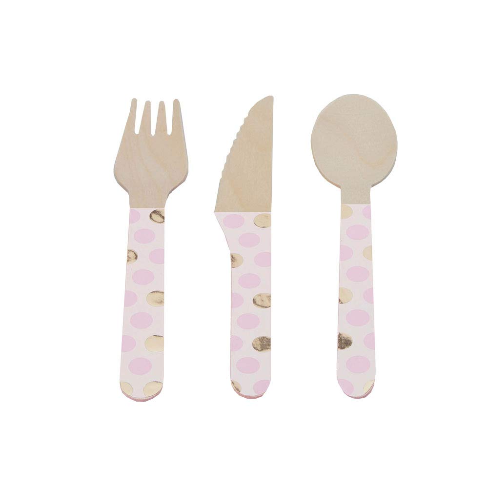 Neviti 775622 Pattern Works Wooden Cutlery-Pink Dots-24 Pack, 16.4 x 2 x 0.3