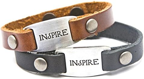 Dillon Rogers " Inspire " - Men's Leather bracelet with metal I.D. style charm - Brown