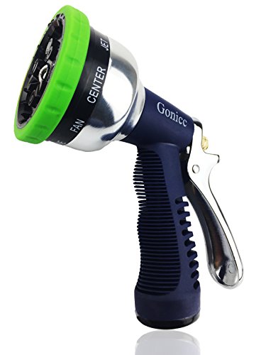 gonicc Professional Garden Hose Nozzle Spray Nozzle, 9 Adjustable Watering Patterns, Metal Body & Grip, High Pressure - Suitable for Watering Lawn and Garden, Washing Dogs & Pets