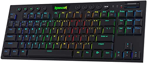 Redragon K621 Horus TKL Wireless RGB Mechanical Keyboard, 5.0 BT/2.4 Ghz/Wired Three Modes 80% Ultra-Thin Low Profile Bluetooth Keyboard w/Dedicated Media Control & Linear Red Switches, Black