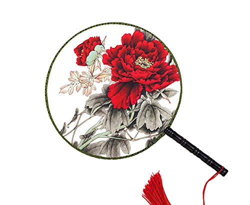 4PCS Round Double-Sided Pattern Chinese Ancient Hand Fan Classic Palace Paddle Hand Fan Dance Hand Fan