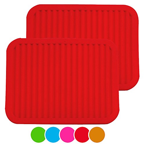 ME.FAN 9" x 12" Big Silicone Trivets - Multi-purpose Silicone Pot
Holders, Spoon Rest and Kitchen Table Mat - Insulated, Flexible,
Durable, Non Slip Hot Pads and Coasters (2 Set) Red