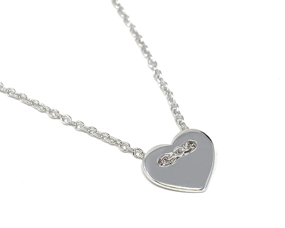 Strictly Gifts An Elegant Ladies Sterling Silver Button Style Small Heart Pendant 43cm Necklace