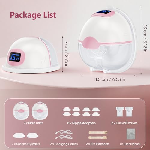 Hands Free Electric Breast Pump, 2 x 180ml Large Capacity Breast Pump, 3 Modes and 15 Levels, Portable Breast Pump with LED Display, Memory Function and Auto Shut Off
