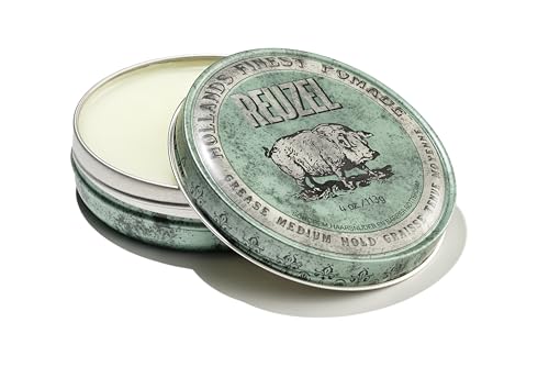 REUZEL Green Grease Pomade, Medium All Day Hold, Oil-Based Styling Wax, Medium Shine, Easy To Wash Out, For All Hair Types