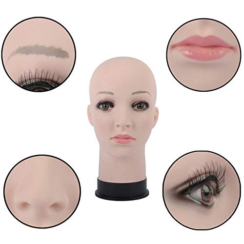 BHD BEAUTY Bald Mannequin Head Beige Female Professional Cosmetology for Wig Making, Display wigs, eyeglasses, hairs with T pins